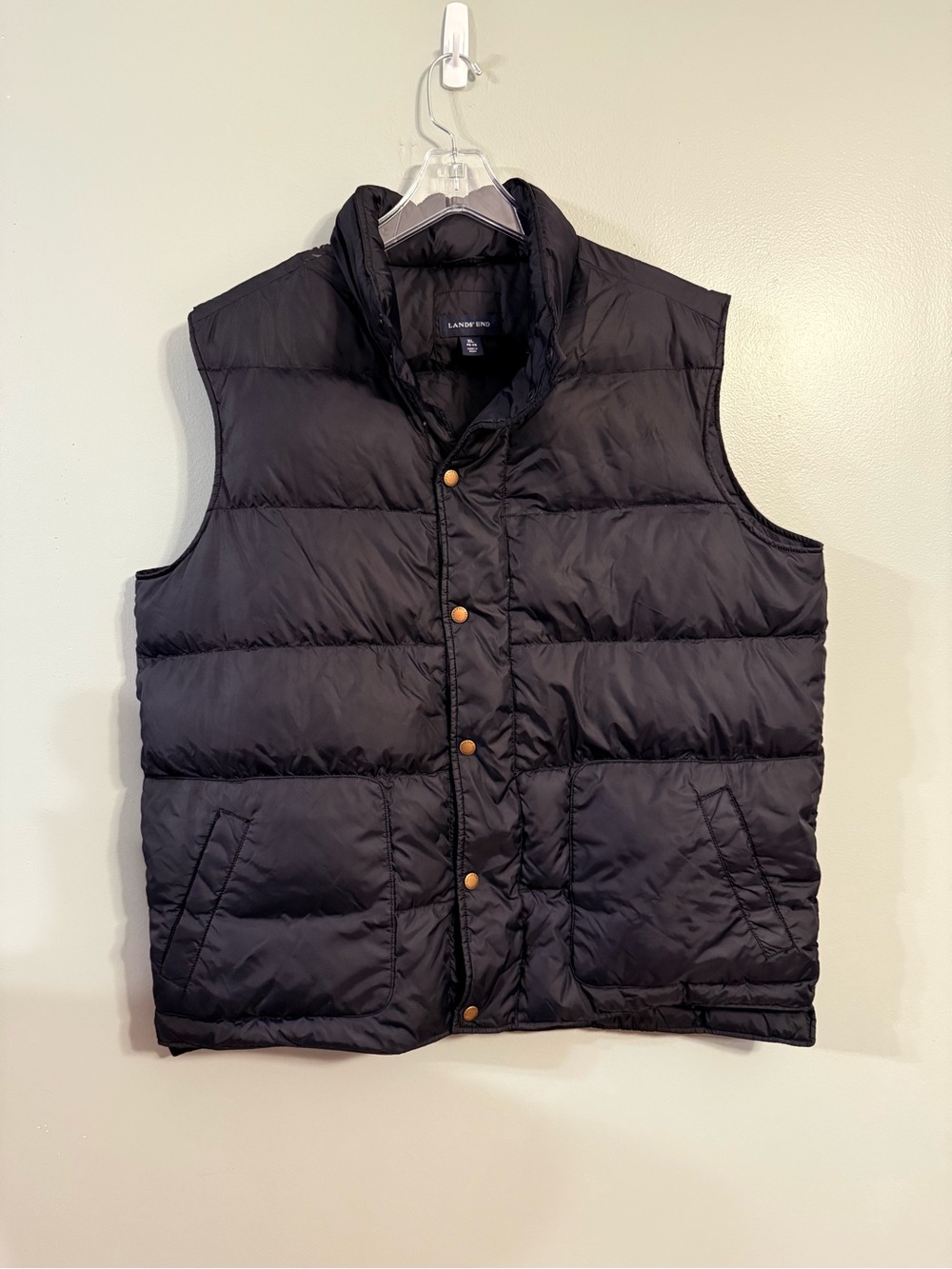 Lands End Down Puffer Black Quilted Puffy Warm Winter Vest Men's Size XL 46-48